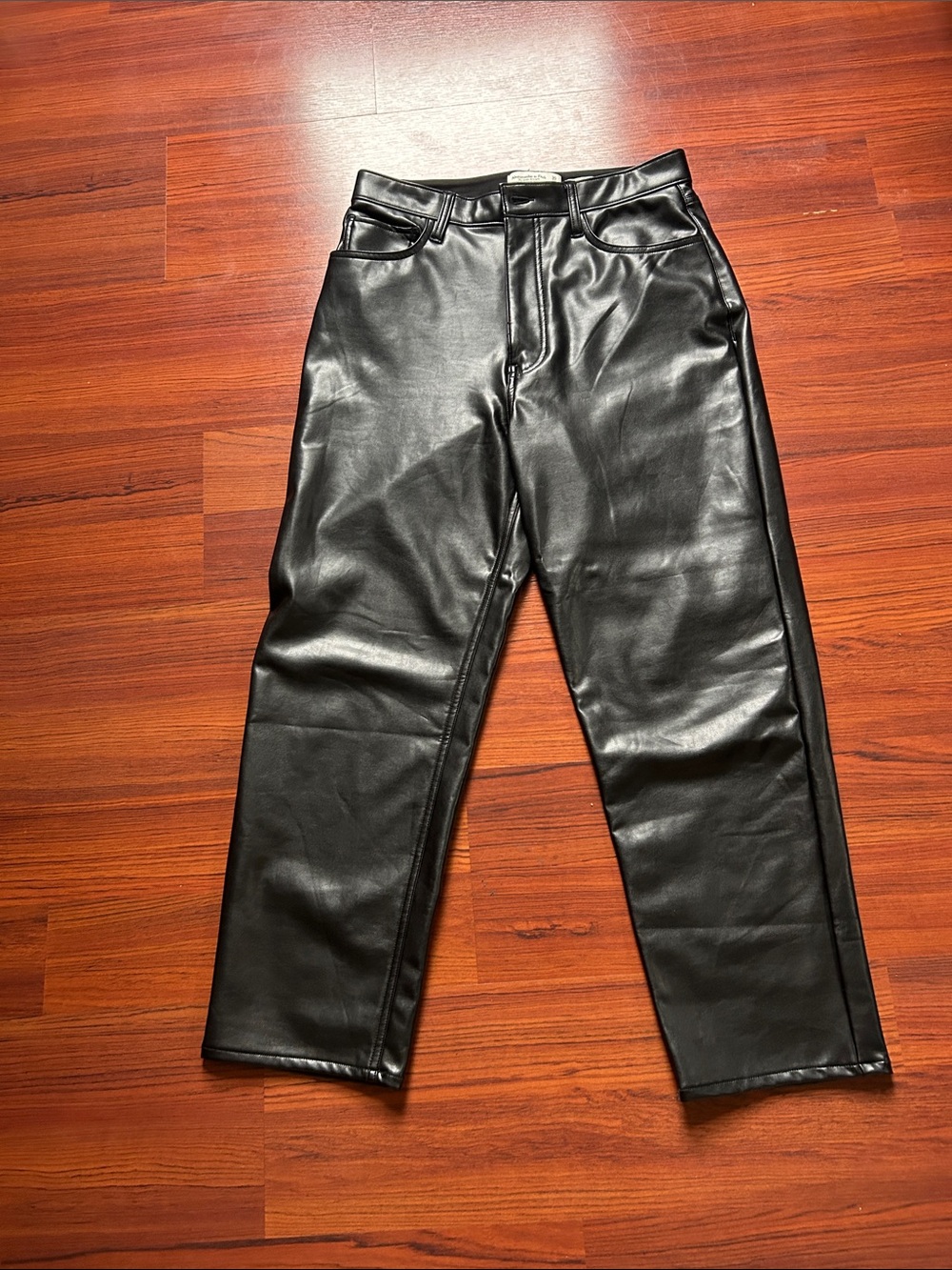 Abercrombie & Fitch Black Faux Leather Straight Jeans